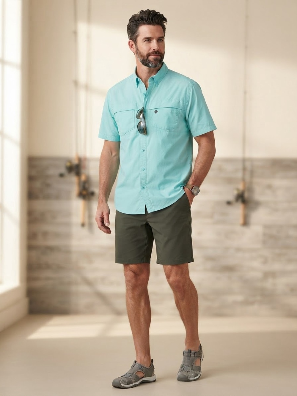 Coleman Men's Aqua Short-Sleeve Button-Down Shirt